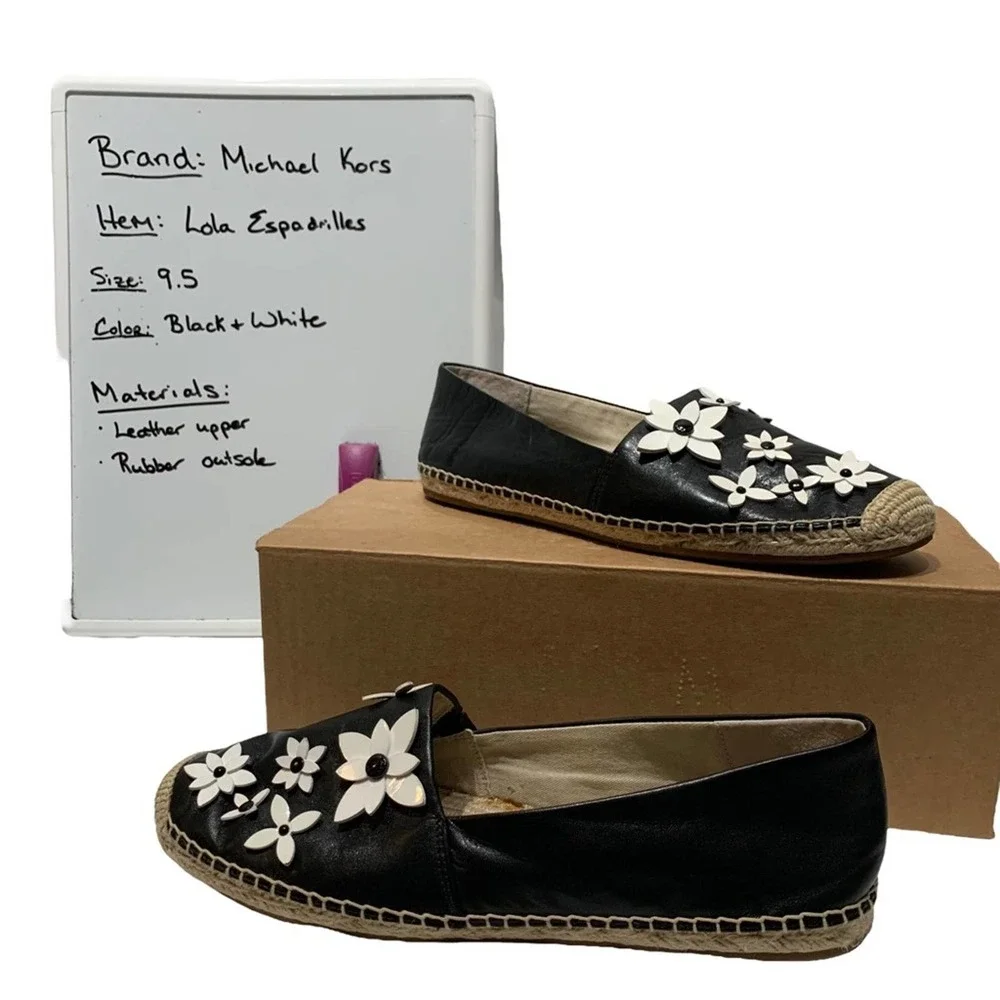 Michael Kors - Lola Espadrille, EUC, size 9.5, black with white flowers